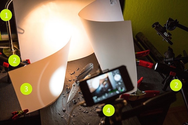 Съёмка с помощью смартфона, настольной лампы и двух фонариков