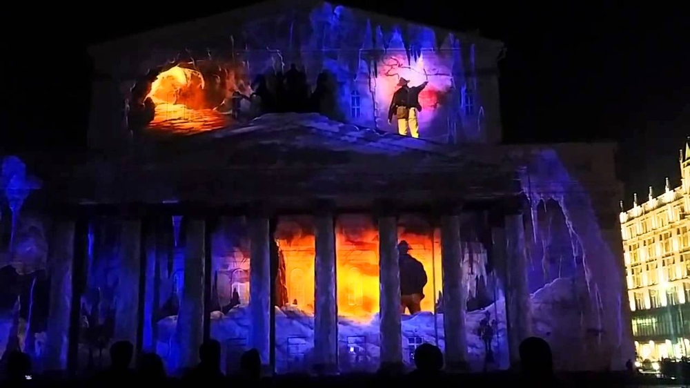 Лазерное 3D световое шоу на здании Большого Театра 