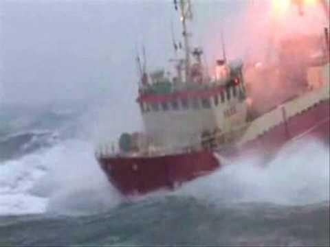 Trawler in rough sea 