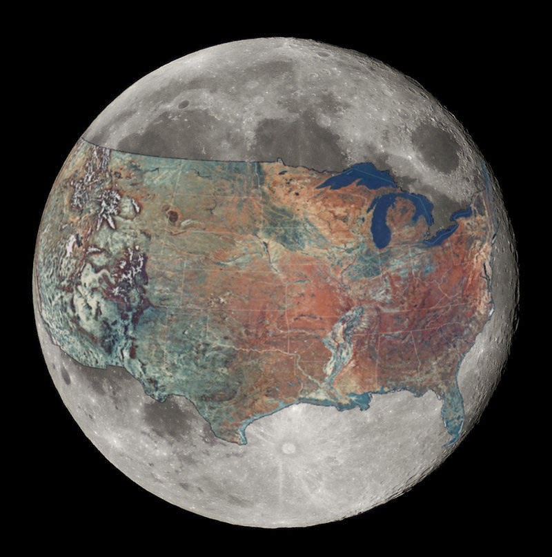 Соотношение площади США и Луны