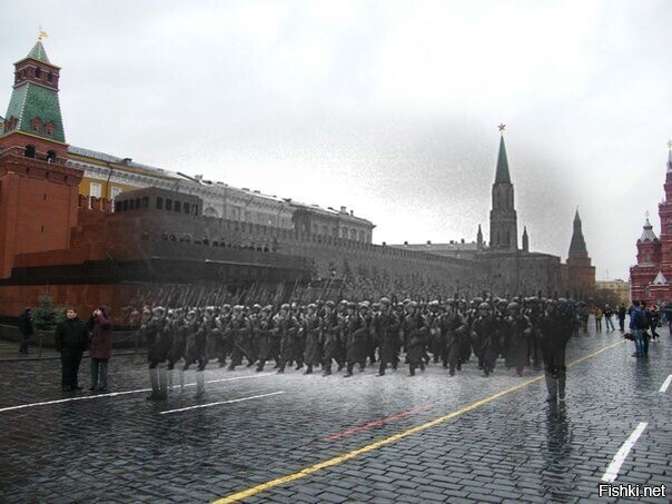 Интересное, соединение фотографий парада 7 ноября 1941 года и настоящего времени