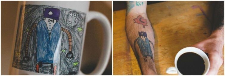 Этот папа обновляет свою коллекцию татуировок каракулей своего сына