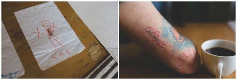 Этот папа обновляет свою коллекцию татуировок каракулей своего сына