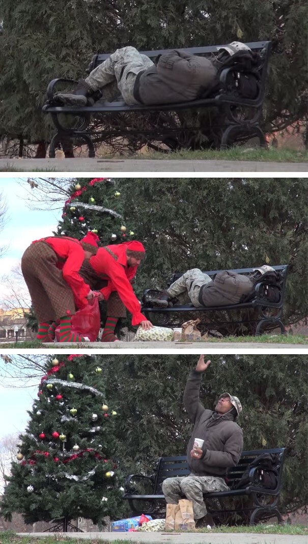 Рождественские эльфы устраивают Рождество для бездомных