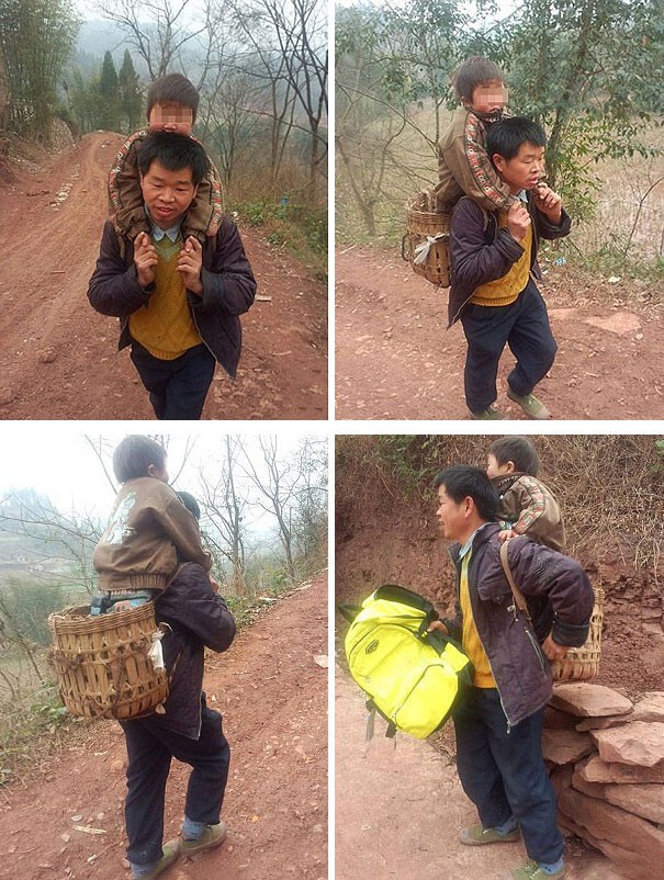 1. Папа из Китая каждый день относит своего сына, который не может ходить, в школу за 30 км