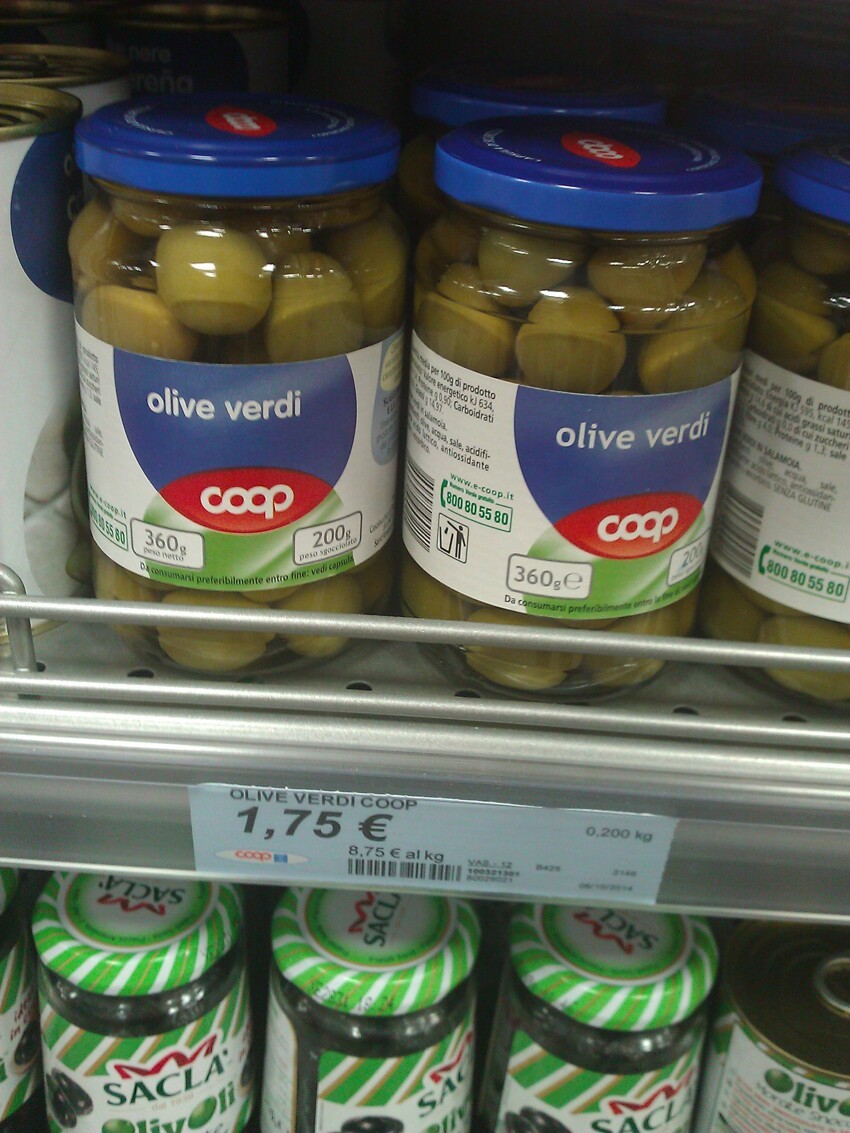 Цены на продукты в итальянском супермаркете Coop