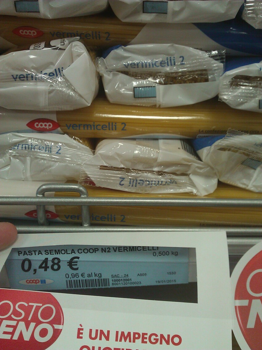Цены на продукты в итальянском супермаркете Coop