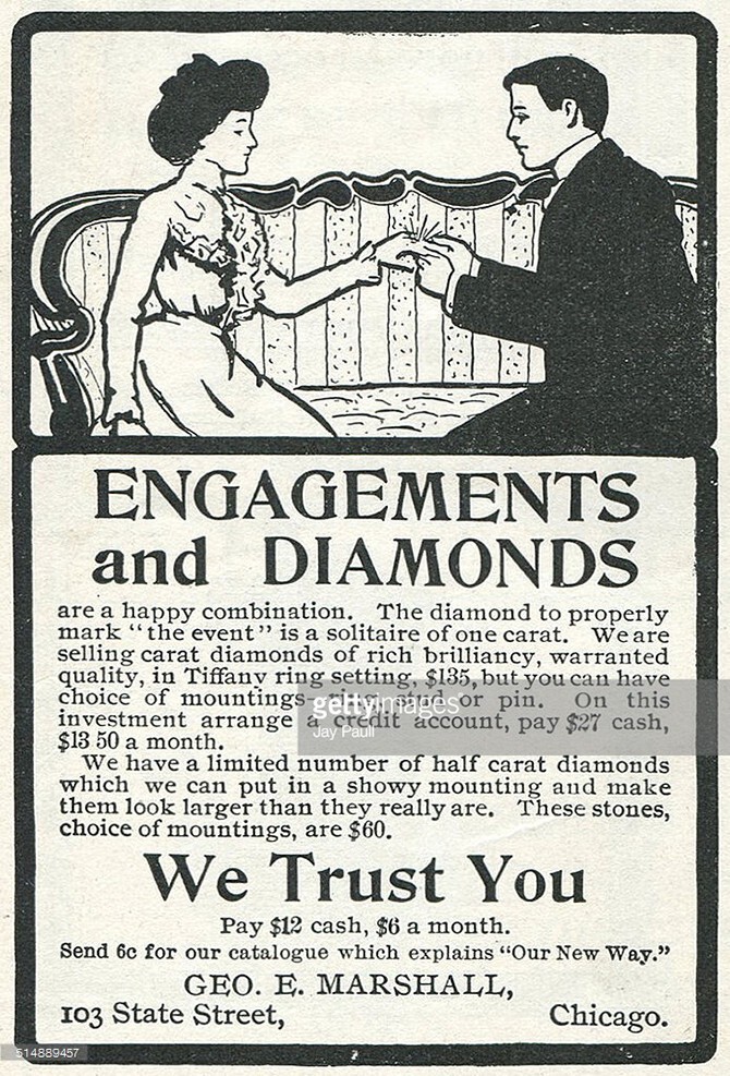 Реклама бриллиантовых обручальных колец George E. Marshall, Чикаго, Иллинойс, 1901.