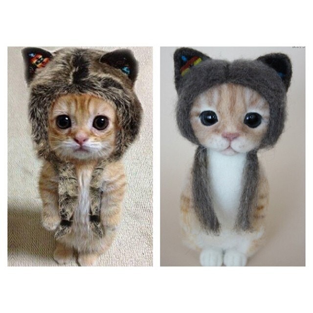 Войлочный котенок в шапочке от Валерии Рамировой