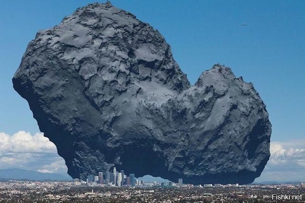 Размер кометы Чурюмова — Герасименко, для сравнения- внизу Лос-Анджелес 