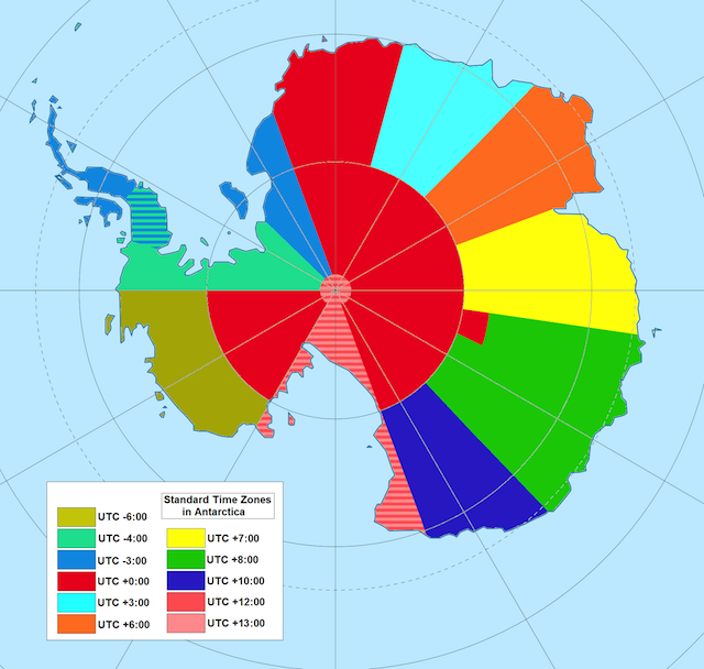 9. Антарктида – это единственный континент без часового пояса