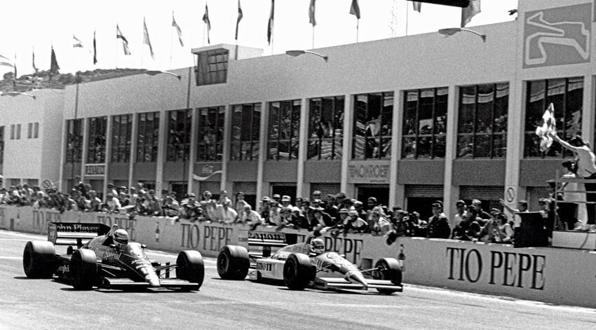Сенна и Мэнселл, 1986 год, Гран-при Испании, Херес, 0,014 с