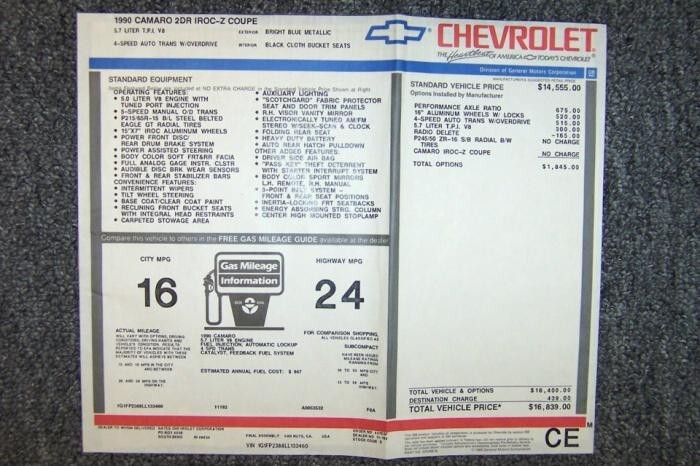 Chevrolet Camaro 1990-го года с пробегом 2259 миль