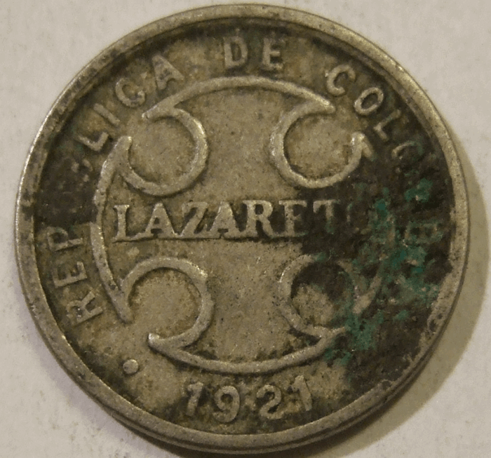 1. 50 сентаво лепрозория (Колумбия, 1921)
