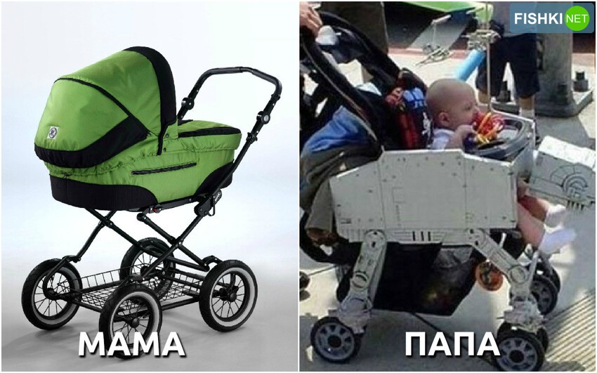 Родители выбирают ребёнку коляску.