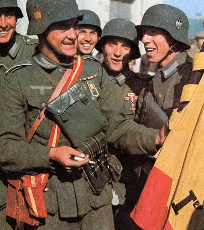 Самым западным военным союзником Гитлера была формально нейтральная франкистская Испания, которая послала на Восточный фронт добровольческую «Голубую дивизию»: