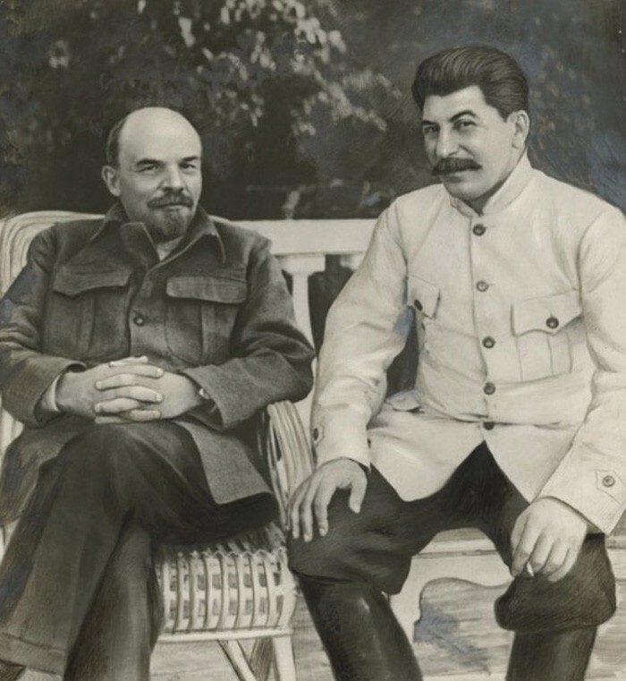 «Ленин и Сталин в подмосковной резиденции Горки», коллаж, 1922 (1949).