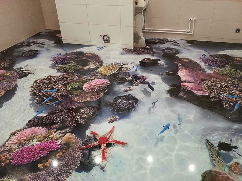 3D-полы, превращающие ванную комнату в океан 