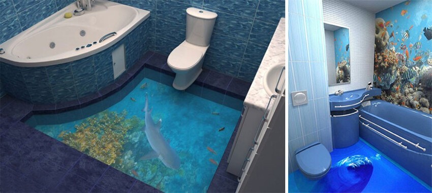 3D-полы, превращающие ванную комнату в океан 