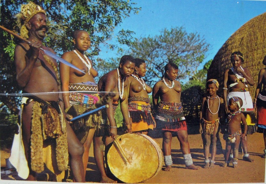 Вождь зулусов и члены его семьи. Наталь, Южная Африка
