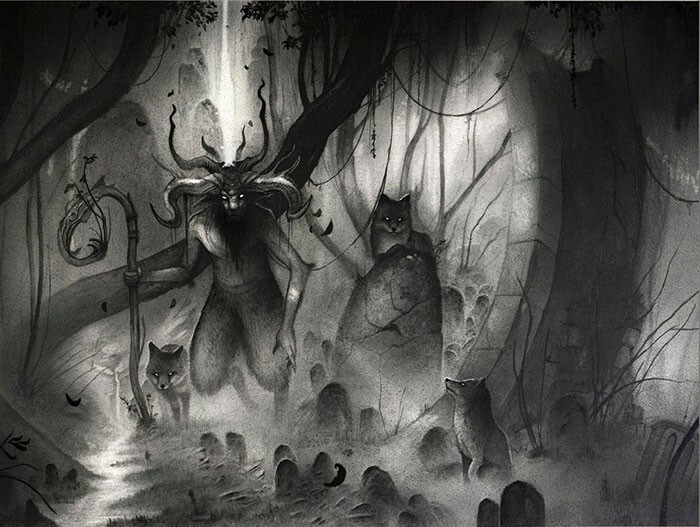 Тени и туман: графитовые рисунки мистических существ 