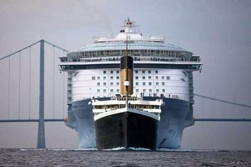В прошлом посте многие не до конца поняли масштабы лайнера и начали сравнивать его с Титаником. На самом деле, это пять Титаников: