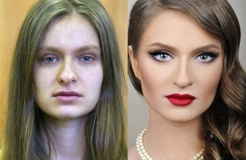 Девушки до макияжа и после