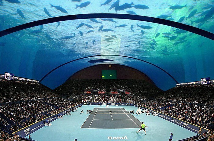 Первый в мире теннисный корт под водой.