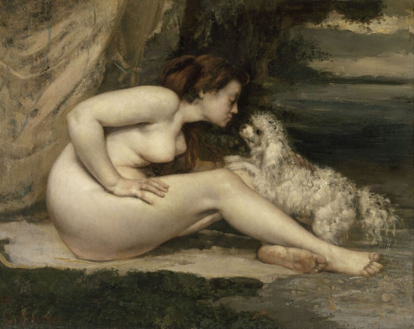 2. Гюстав Курбе, "Обнажённая дама с собачкой", 1868