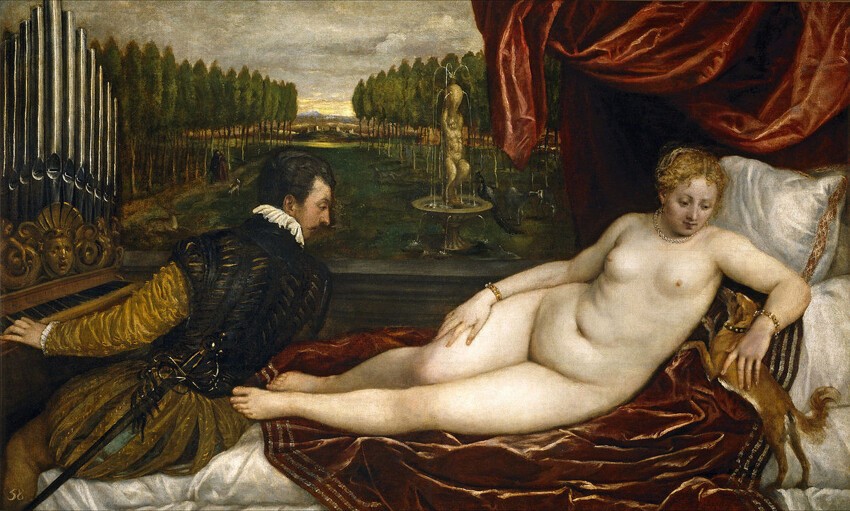 13. Тициан, "Венера с органистом и Купидоном", 1550