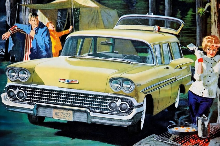 1958 год, Chevrolet Brookwood. Классический американский универсал на базе Chevrolet Biscayne первого поколения (в те годы универсалы, седаны и купе одной модели получали разные названия).