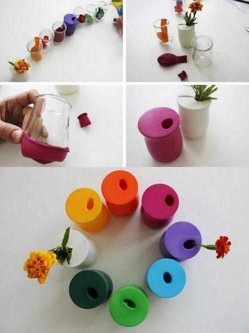 8. Сделайте красивые вазочки из стеклянных банок и воздушных шаров