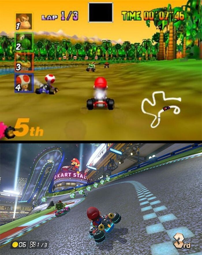  4. Mario Kart 64 (1996) vs. Mario Kart 8 (2014)