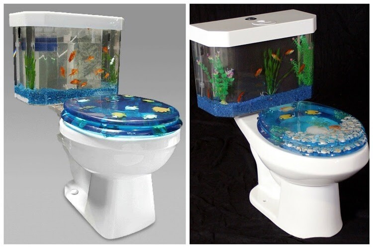 Туалет с аквариумными рыбками в бачке