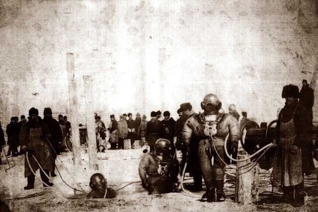 23. Подводные работы при строительстве моста через Енисей, 1896 год