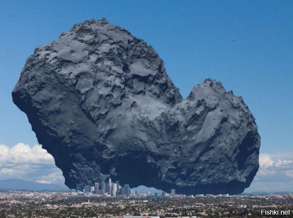 Комета Чурюмова - Герасименко в сравнении с Лос-Анджелесом
