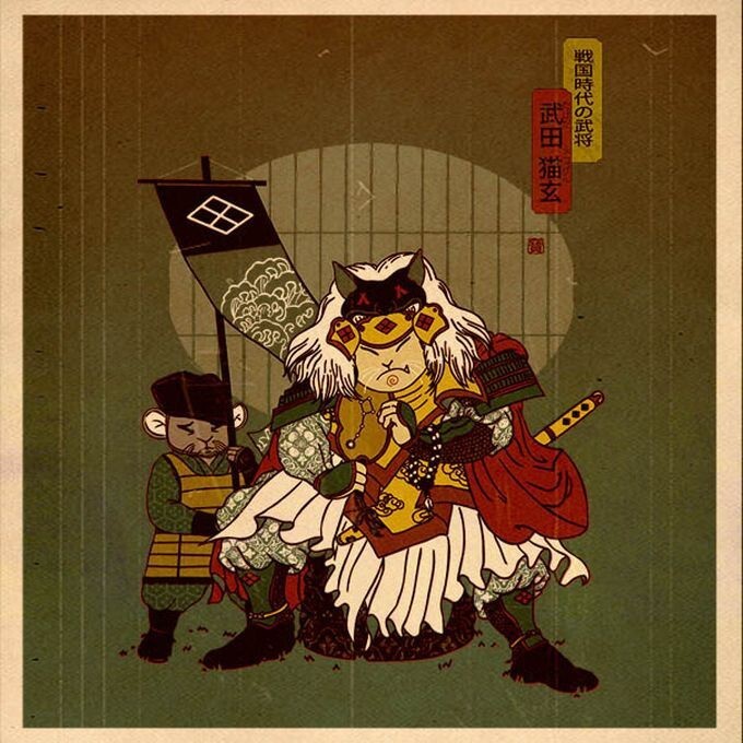 Забавные иллюстрации котиков в образе самураев
