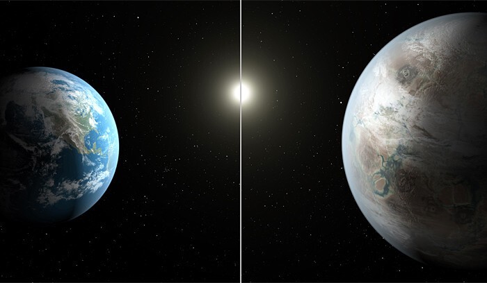 Сравнение размеров нашей планеты и новой планеты Kepler 452