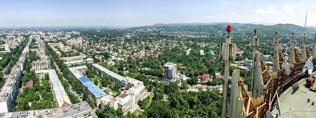 Чего не отнять у Алматы - это его зеленого очарования. Вид с крыши гостиницы «Казахстан».