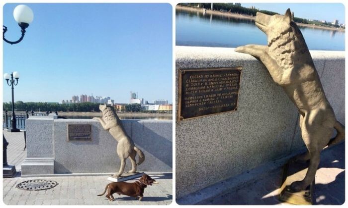 На набережной Благовещенска установили памятник псу по кличке Дружок