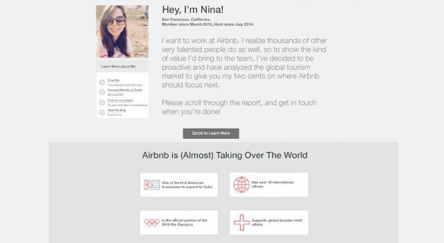 17. Нина Муфлех создала свое резюме в стиле профиля Airbnb, что привлекло внимание IT-компаний по всему миру.