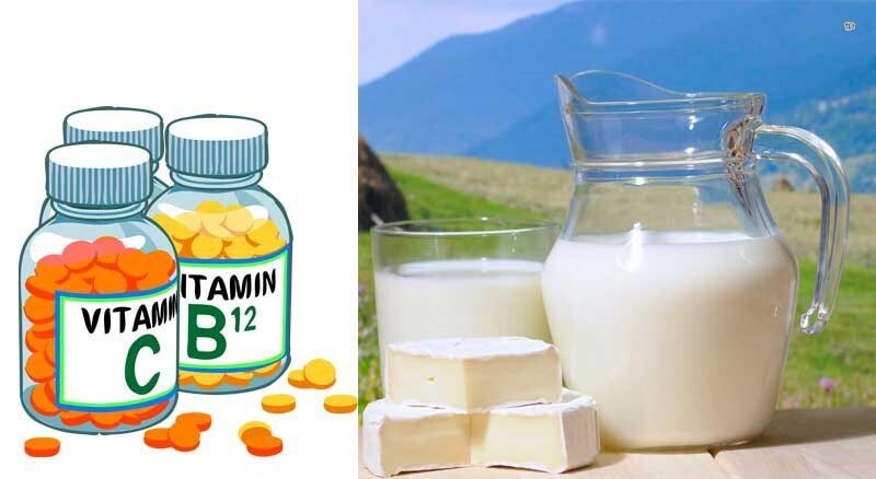 В молоке содержатся витамины A, D, и В12, минералы, такие как калий, кальций, фосфор, цинк, магний, а также белки.