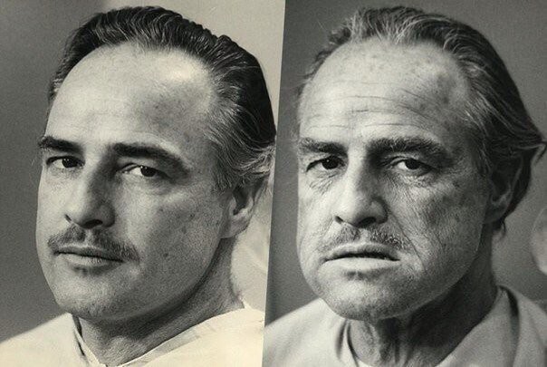Марлон Брандо до и после грима