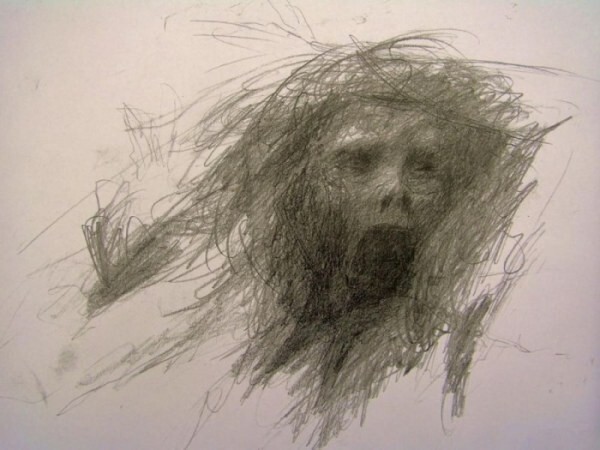 Карандашный рисунок человека, страдающего шизофренией.