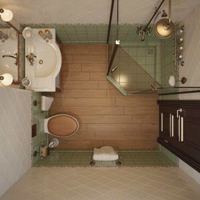 Латунные элементы и дизайн в стиле ретро даже небольшую ванную превратят в королевскую
