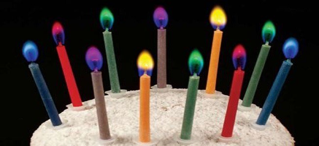 1. Свечи горящие разноцветным огнем! В наборе 12 свечей с держателями – зеленого, оранжевого, красного, фиолетового, голубого цветов. Каждая свеча горит 8 минут