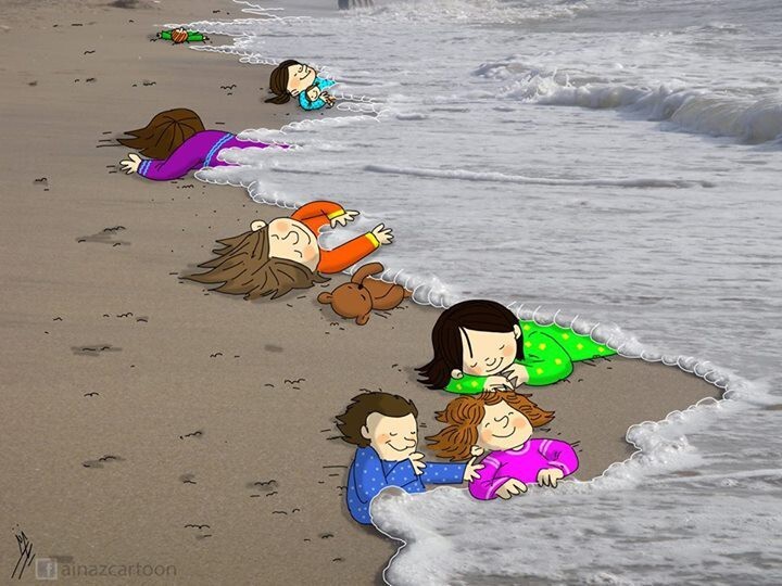 12. Художники со всего мира написали работы в память об утонувших сирийских детях Айлане и Галипе Курди 