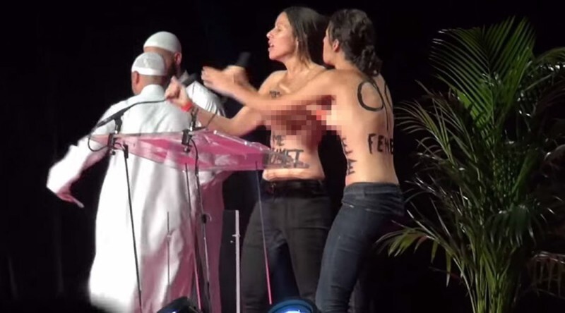 Голые активистки FEMEN сорвали мусульманскую конференцию Франция