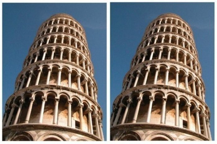 4. Чем отличаются эти две фотографии Пизанской башни?