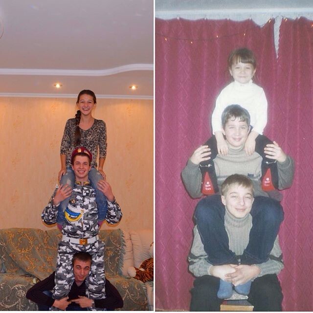 Семейные фотографии сделанные в детстве и через много лет 